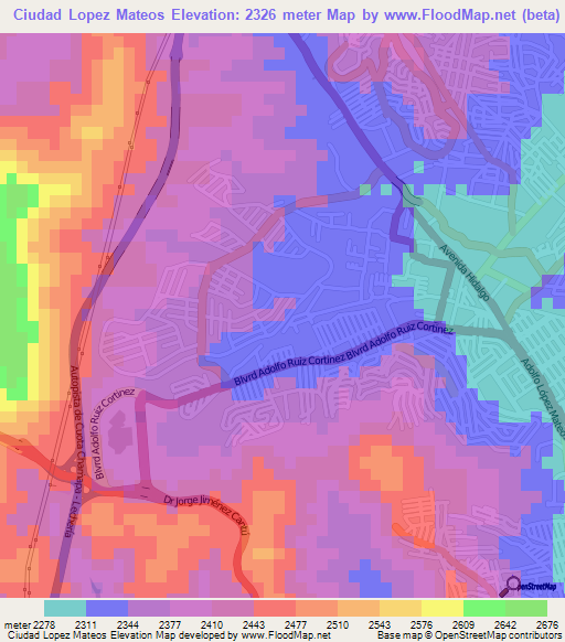 Ciudad Lopez Mateos,Mexico Elevation Map