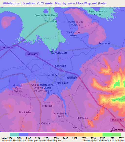 Atitalaquia,Mexico Elevation Map