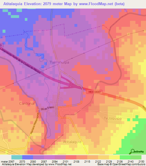 Atitalaquia,Mexico Elevation Map