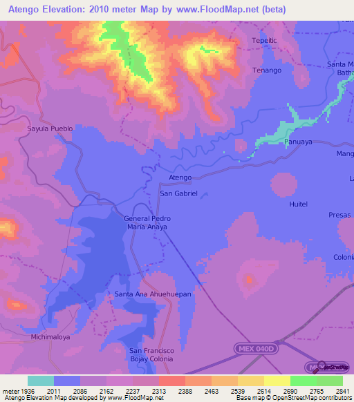 Atengo,Mexico Elevation Map