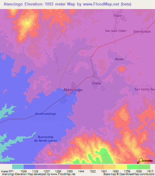 Atencingo,Mexico Elevation Map