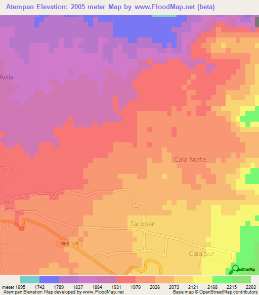 Atempan,Mexico Elevation Map