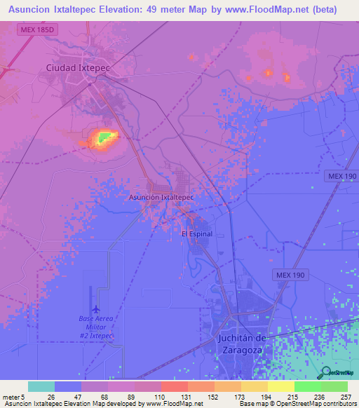 Asuncion Ixtaltepec,Mexico Elevation Map