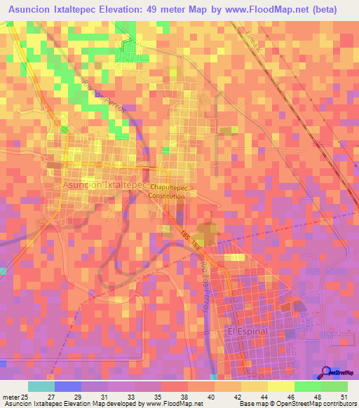 Asuncion Ixtaltepec,Mexico Elevation Map