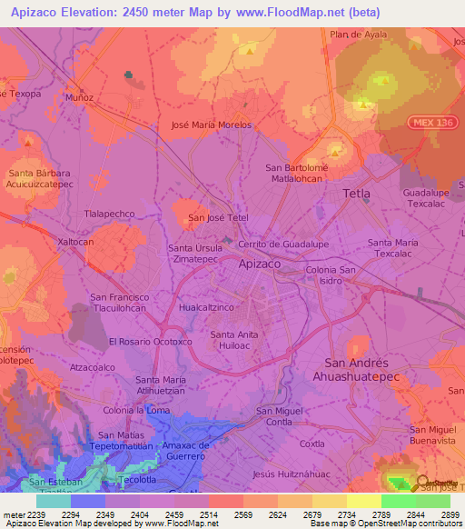 Apizaco,Mexico Elevation Map
