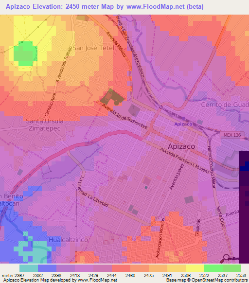 Apizaco,Mexico Elevation Map