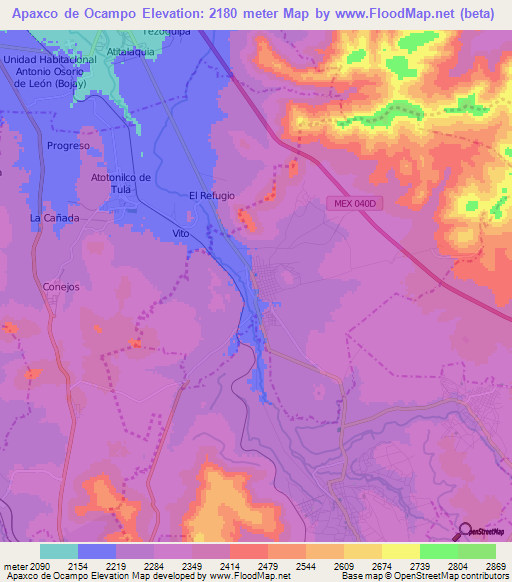 Apaxco de Ocampo,Mexico Elevation Map