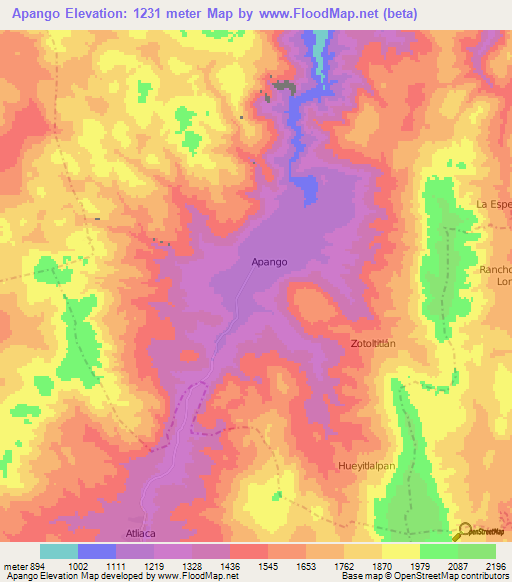 Apango,Mexico Elevation Map