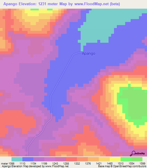 Apango,Mexico Elevation Map