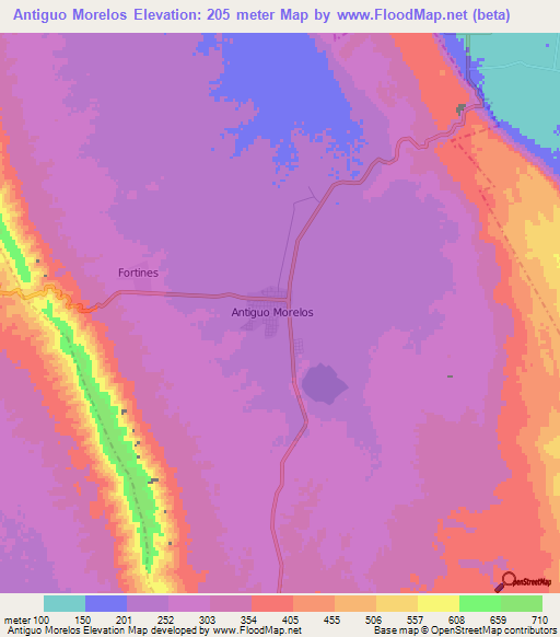 Antiguo Morelos,Mexico Elevation Map