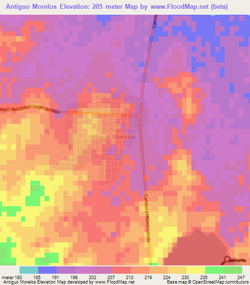 Antiguo Morelos,Mexico Elevation Map