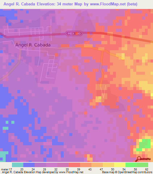 Angel R. Cabada,Mexico Elevation Map