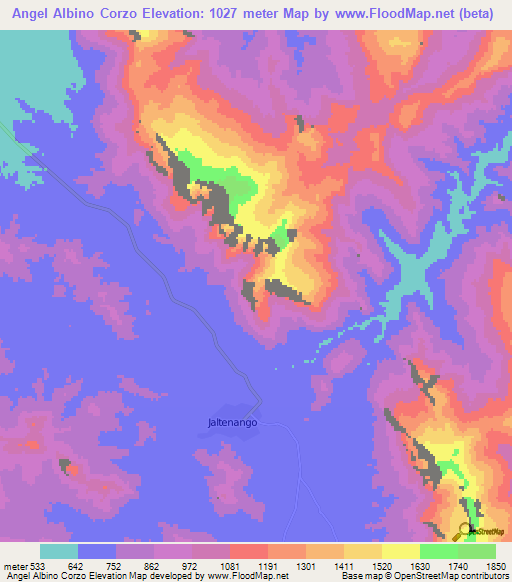 Angel Albino Corzo,Mexico Elevation Map