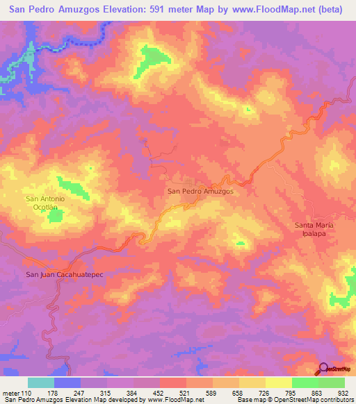 San Pedro Amuzgos,Mexico Elevation Map