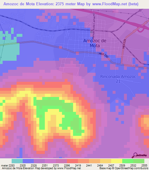 Amozoc de Mota,Mexico Elevation Map