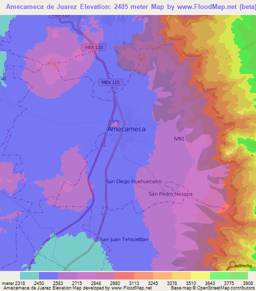 Amecameca de Juarez,Mexico Elevation Map