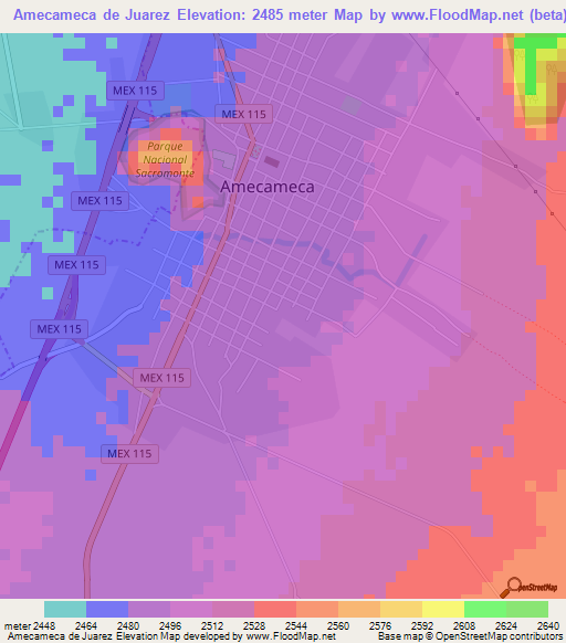 Amecameca de Juarez,Mexico Elevation Map