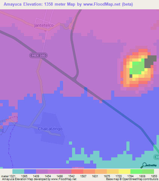 Amayuca,Mexico Elevation Map