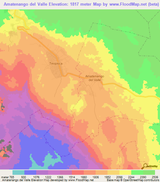 Amatenango del Valle,Mexico Elevation Map