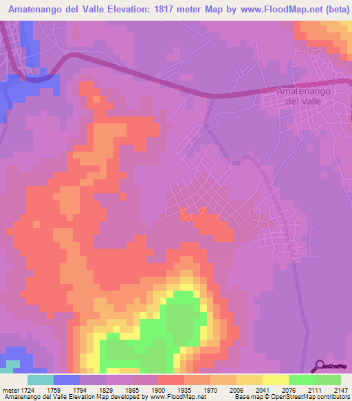 Amatenango del Valle,Mexico Elevation Map