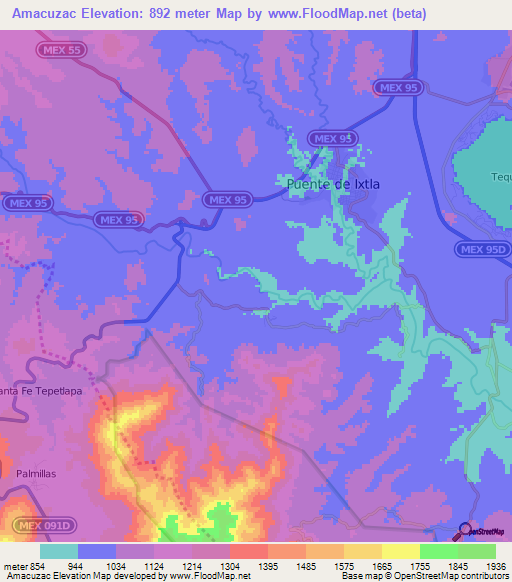 Amacuzac,Mexico Elevation Map