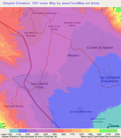 Altepexi,Mexico Elevation Map