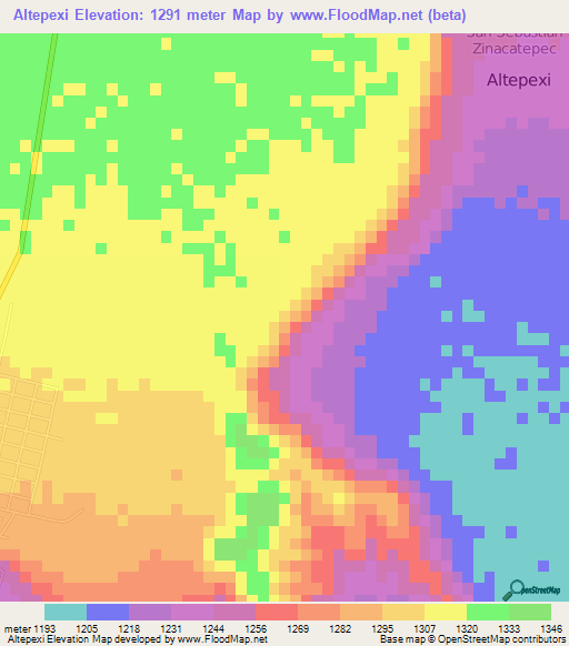 Altepexi,Mexico Elevation Map