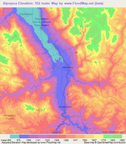 Alpoyeca,Mexico Elevation Map