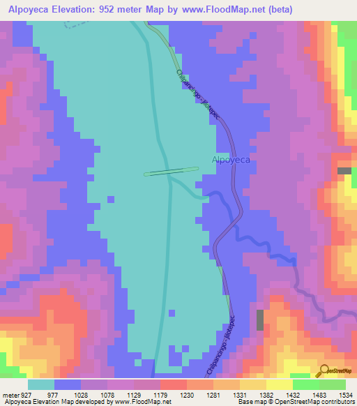 Alpoyeca,Mexico Elevation Map