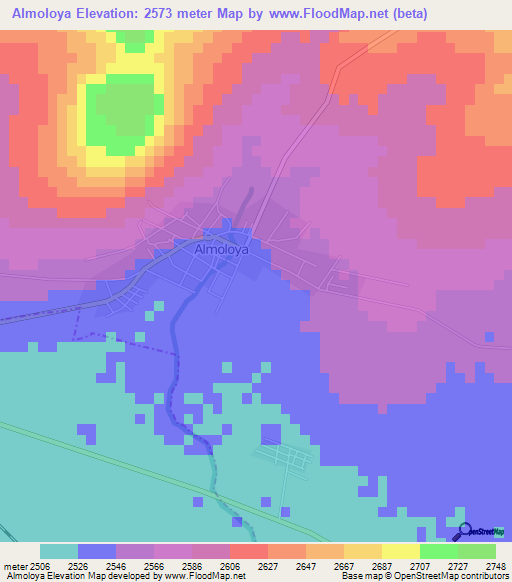 Almoloya,Mexico Elevation Map