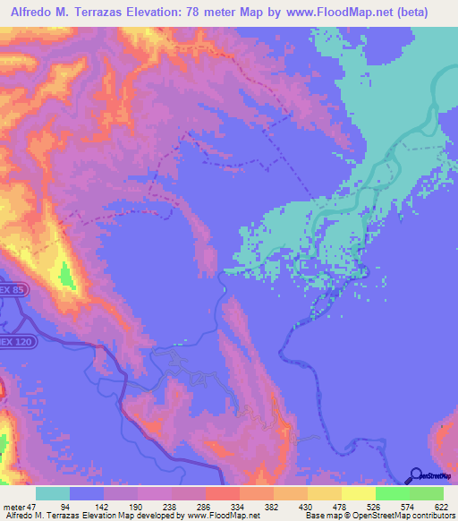 Alfredo M. Terrazas,Mexico Elevation Map