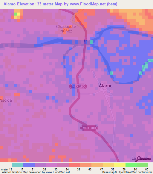 Alamo,Mexico Elevation Map