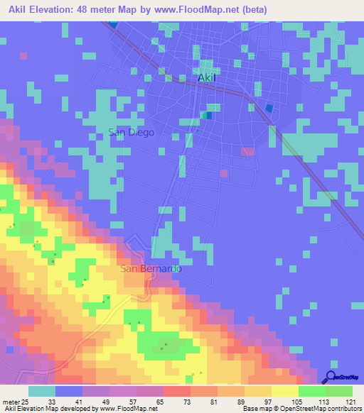 Akil,Mexico Elevation Map