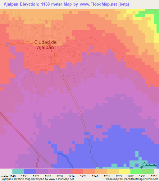 Ajalpan,Mexico Elevation Map