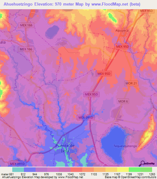Ahuehuetzingo,Mexico Elevation Map