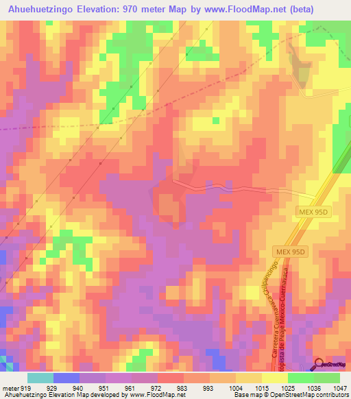 Ahuehuetzingo,Mexico Elevation Map