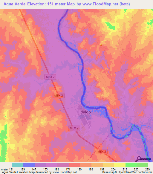 Agua Verde,Mexico Elevation Map