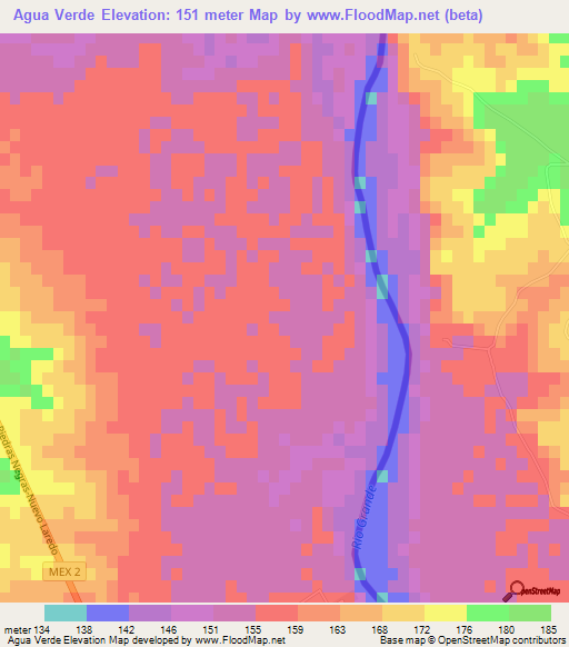 Agua Verde,Mexico Elevation Map