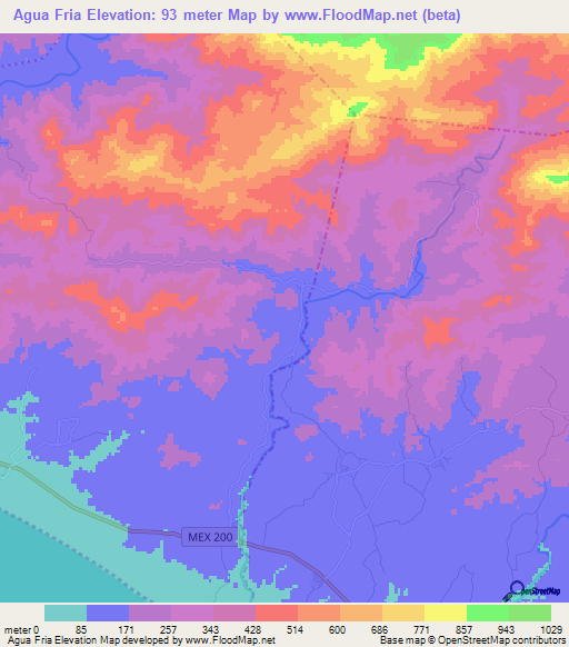 Agua Fria,Mexico Elevation Map