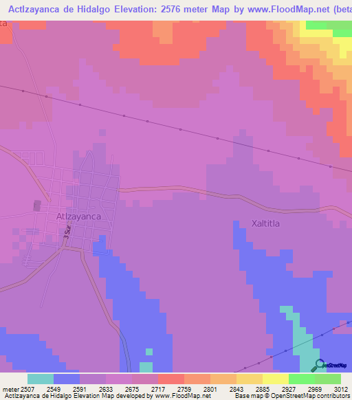 Actlzayanca de Hidalgo,Mexico Elevation Map