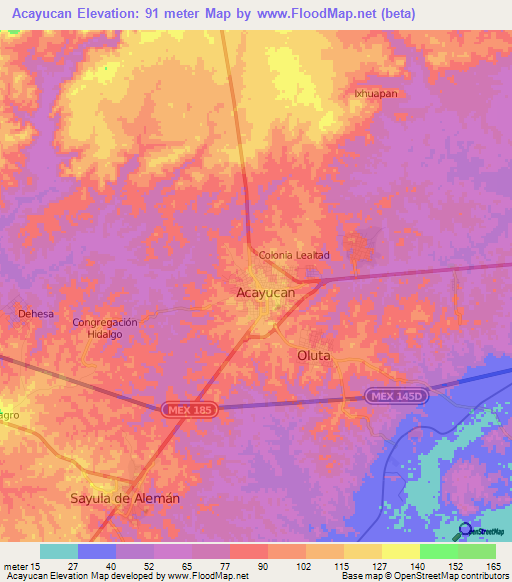 Acayucan,Mexico Elevation Map