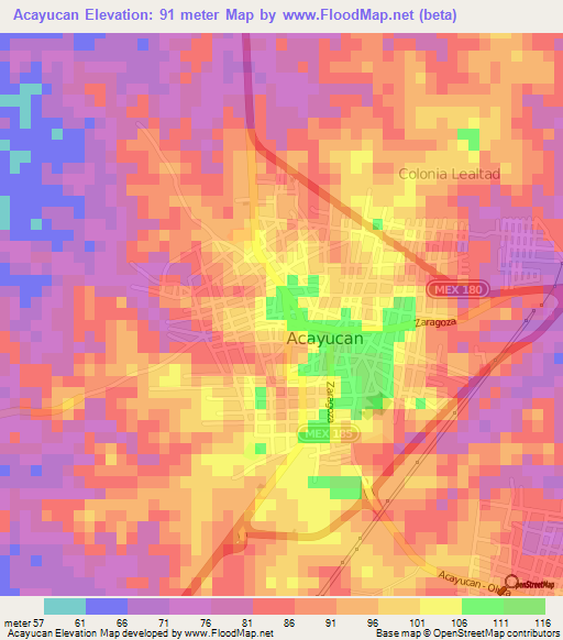 Acayucan,Mexico Elevation Map