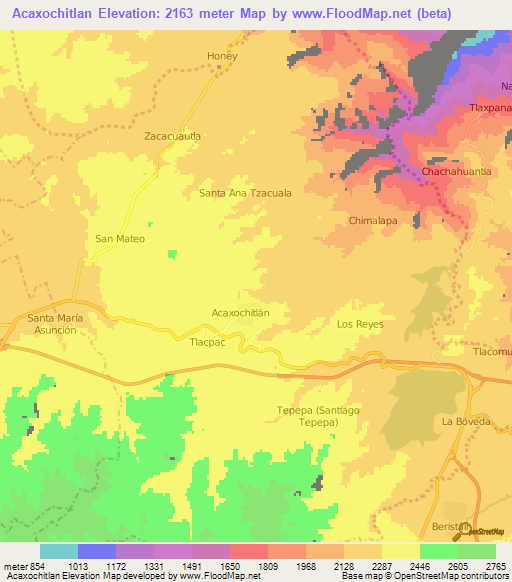 Acaxochitlan,Mexico Elevation Map