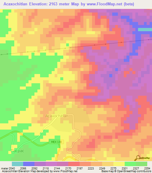 Acaxochitlan,Mexico Elevation Map