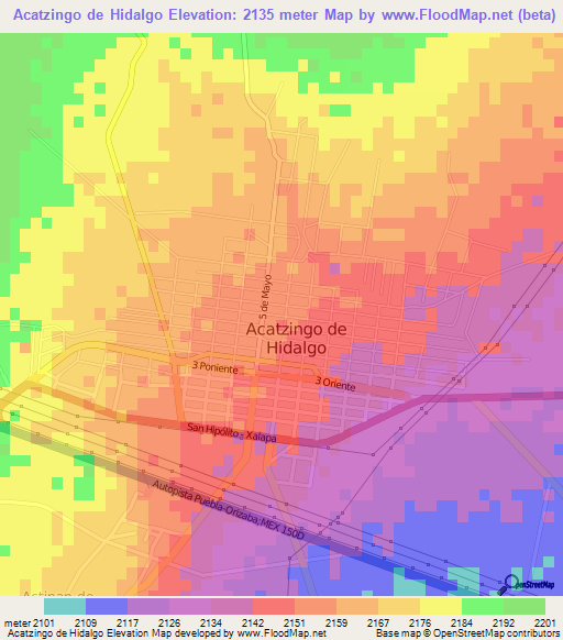 Acatzingo de Hidalgo,Mexico Elevation Map