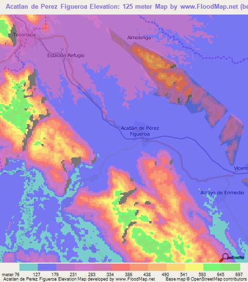 Acatlan de Perez Figueroa,Mexico Elevation Map