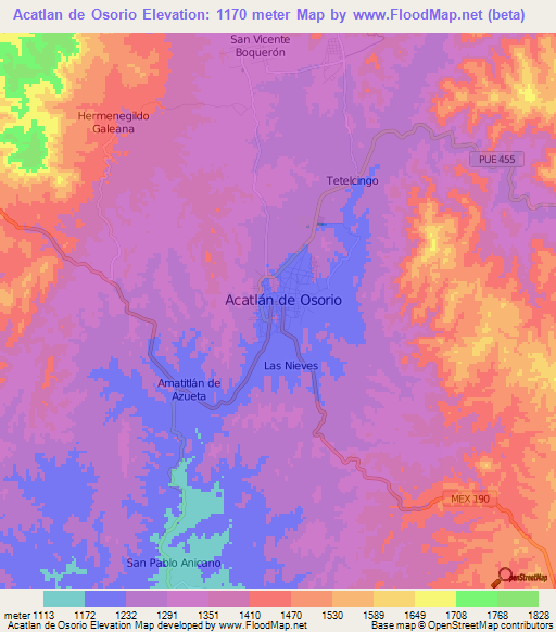 Acatlan de Osorio,Mexico Elevation Map