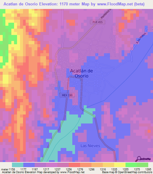 Acatlan de Osorio,Mexico Elevation Map