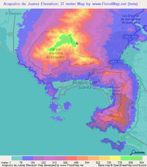 Acapulco de Juarez,Mexico Elevation Map