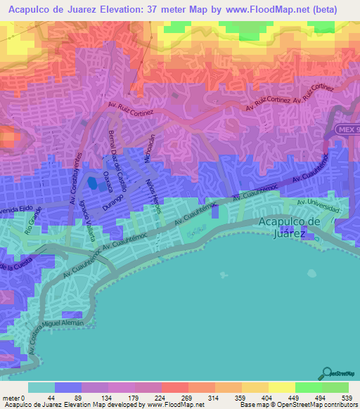 Acapulco de Juarez,Mexico Elevation Map